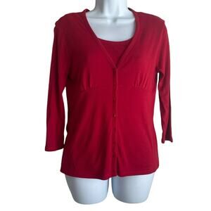 Talbots Women Cardigan Tank Set S Petite Red Pima Cotton Blend Office Classic‎